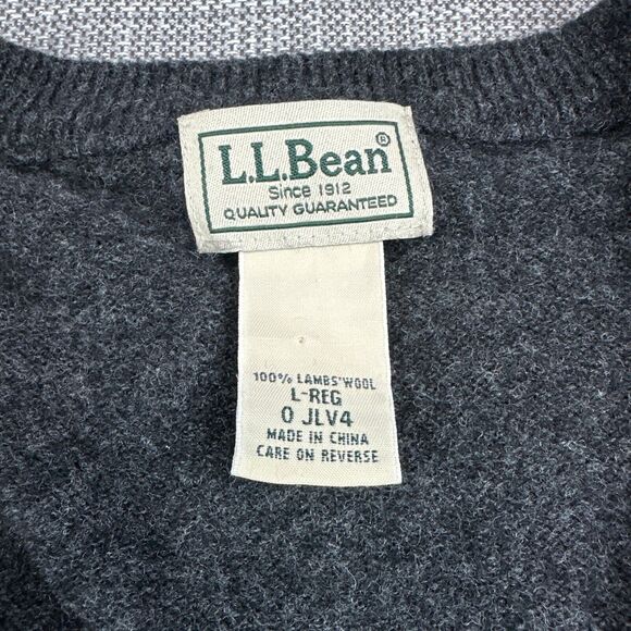 LL Bean Sweater‎ Mens Large Grey V Neck 100% Lambswool Pullover Preppy Classic - Picture 2 of 8